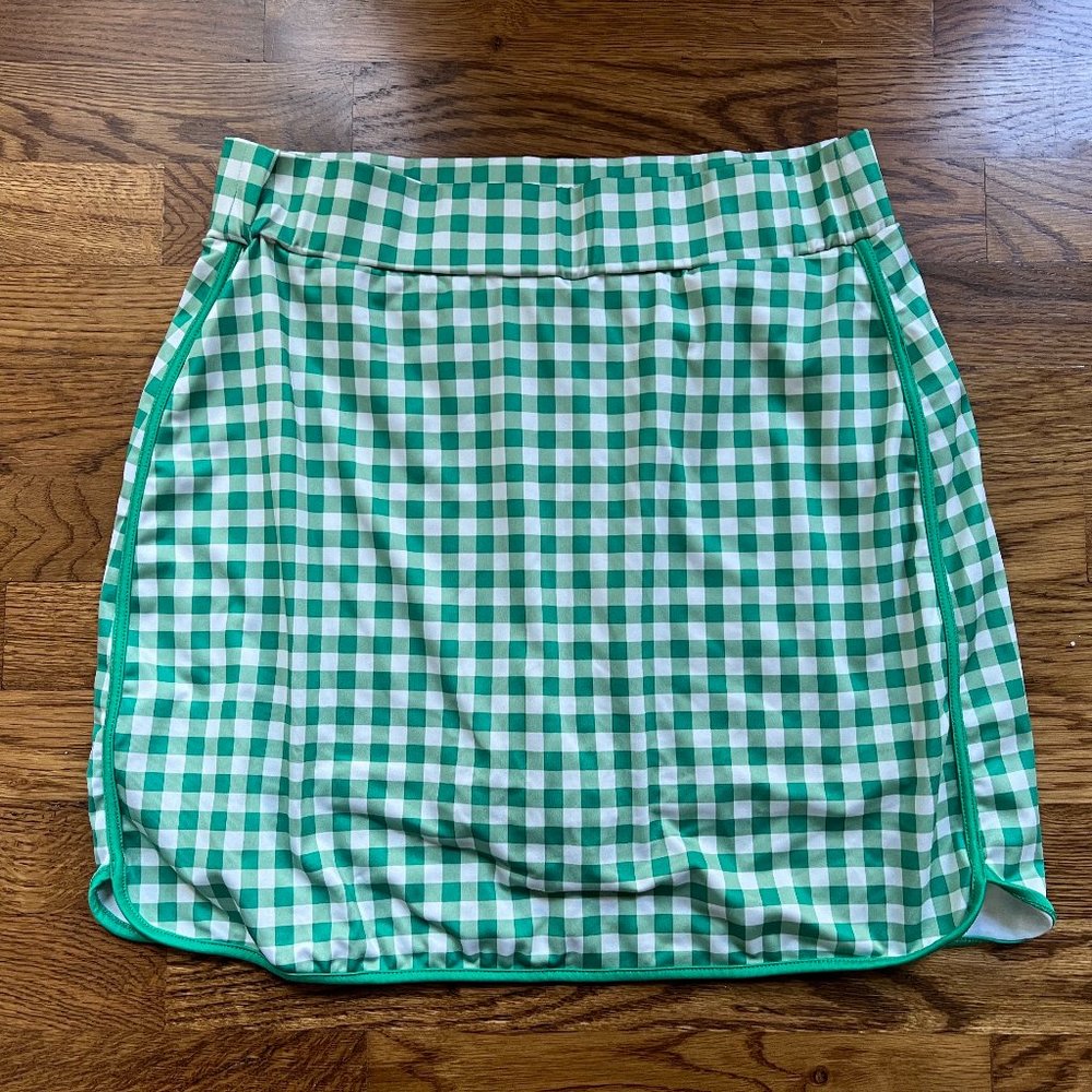 j. crew factory green/white gigham tennis/golf athletic skort/skirt - size M